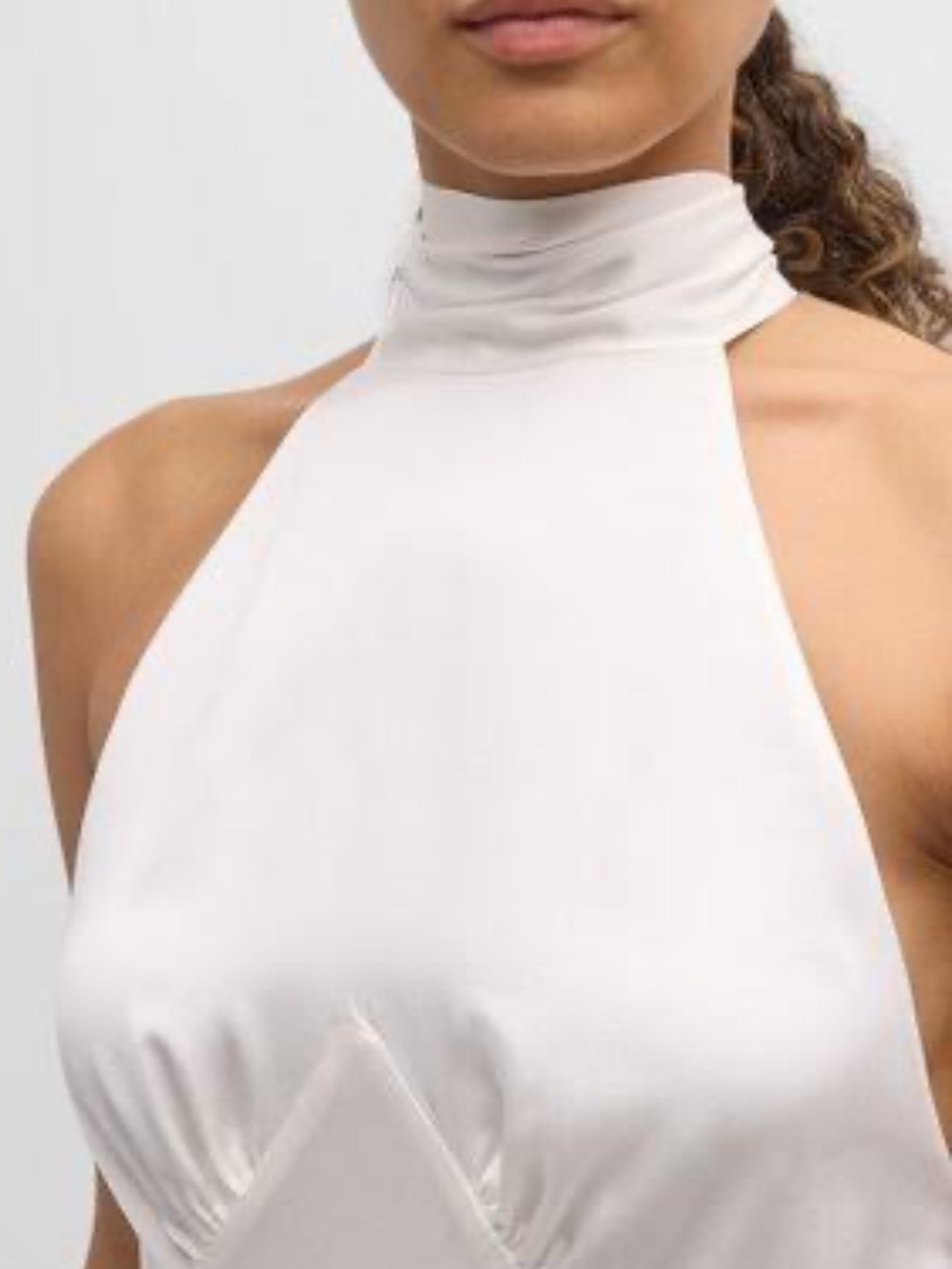 OLIVIA VON HALLE Greta Ivory Silk Habotai Halter Neck Dress - Picture 3 of 13